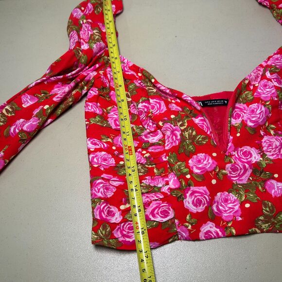 Zara floral long-sleeve crop top sweetheart neckline Coquette Small - Picture 8 of 9